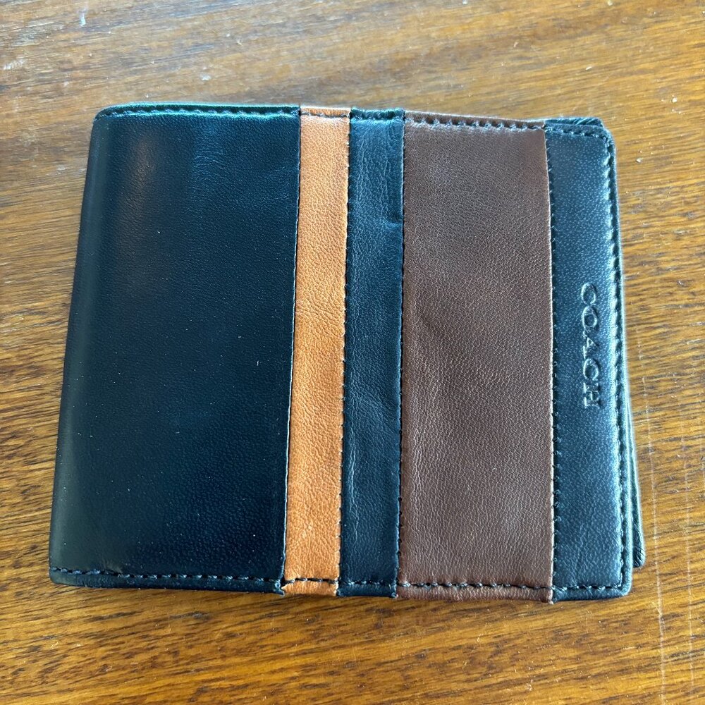 LIKE NEW Black, Brown, and Tan Striped Coach Wallet
